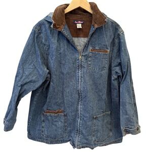LA Blues Denim Vintage 80s/90s Hooded Jacket Corduroy Collar Zip Up Size 22/24W